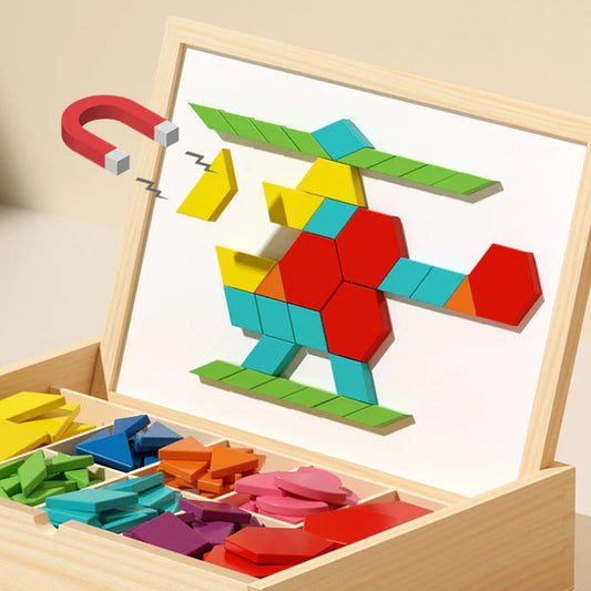 MagikBlocs® - Puzzle Magnétique en Bois (180 Pièces Géométriques)
