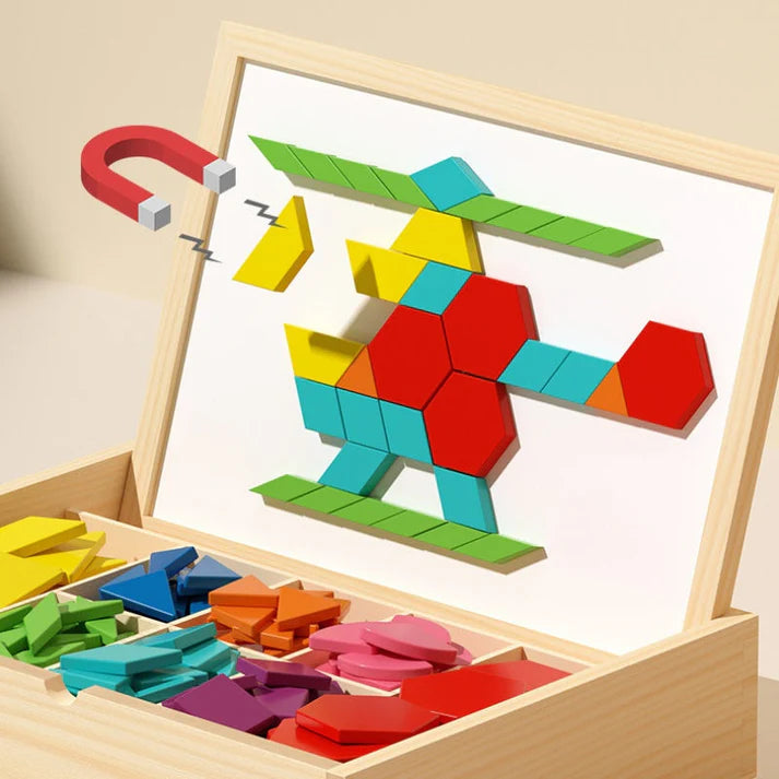 MagikBlocs® - Puzzle Magnétique en Bois (180 Pièces Géométriques)