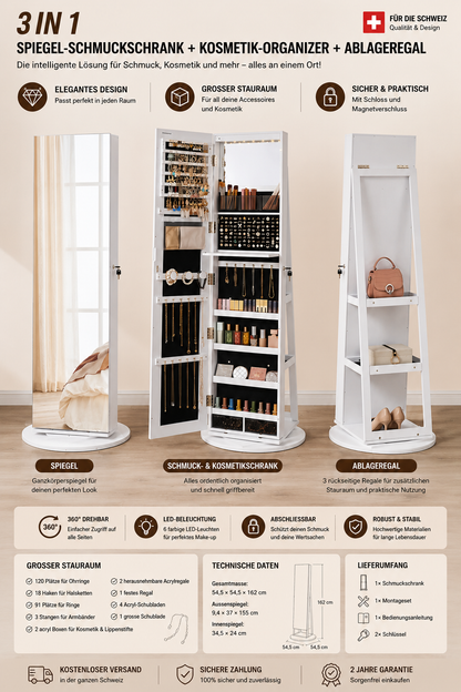 Drehbarer Schmuckschrank mit Spiegel