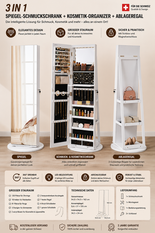Drehbarer Schmuckschrank mit Spiegel