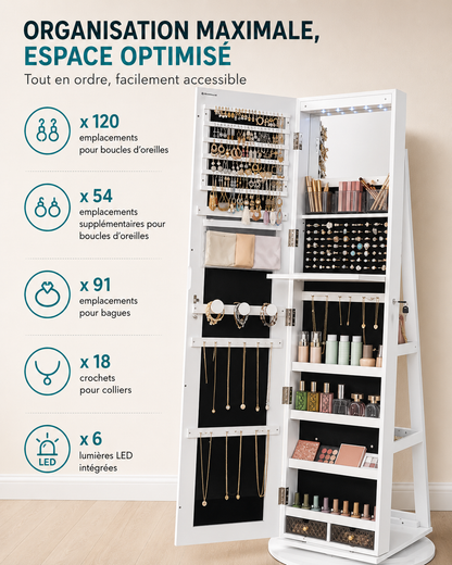 Armoire à bijoux pivotante avec miroir