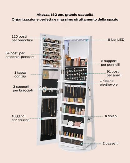 Vetrina portagioie girevole con specchio