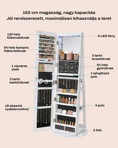 Forgatható ékszertartó szekrény tükörrel